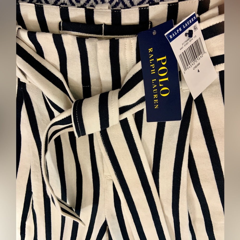 【Polo Ralph Lauren】NWT/Women's Natural Striped Wide-leg heavy cotton Pan…